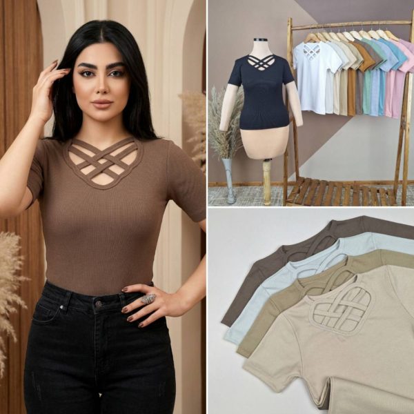 تیشرت زنانه یقه حصیری